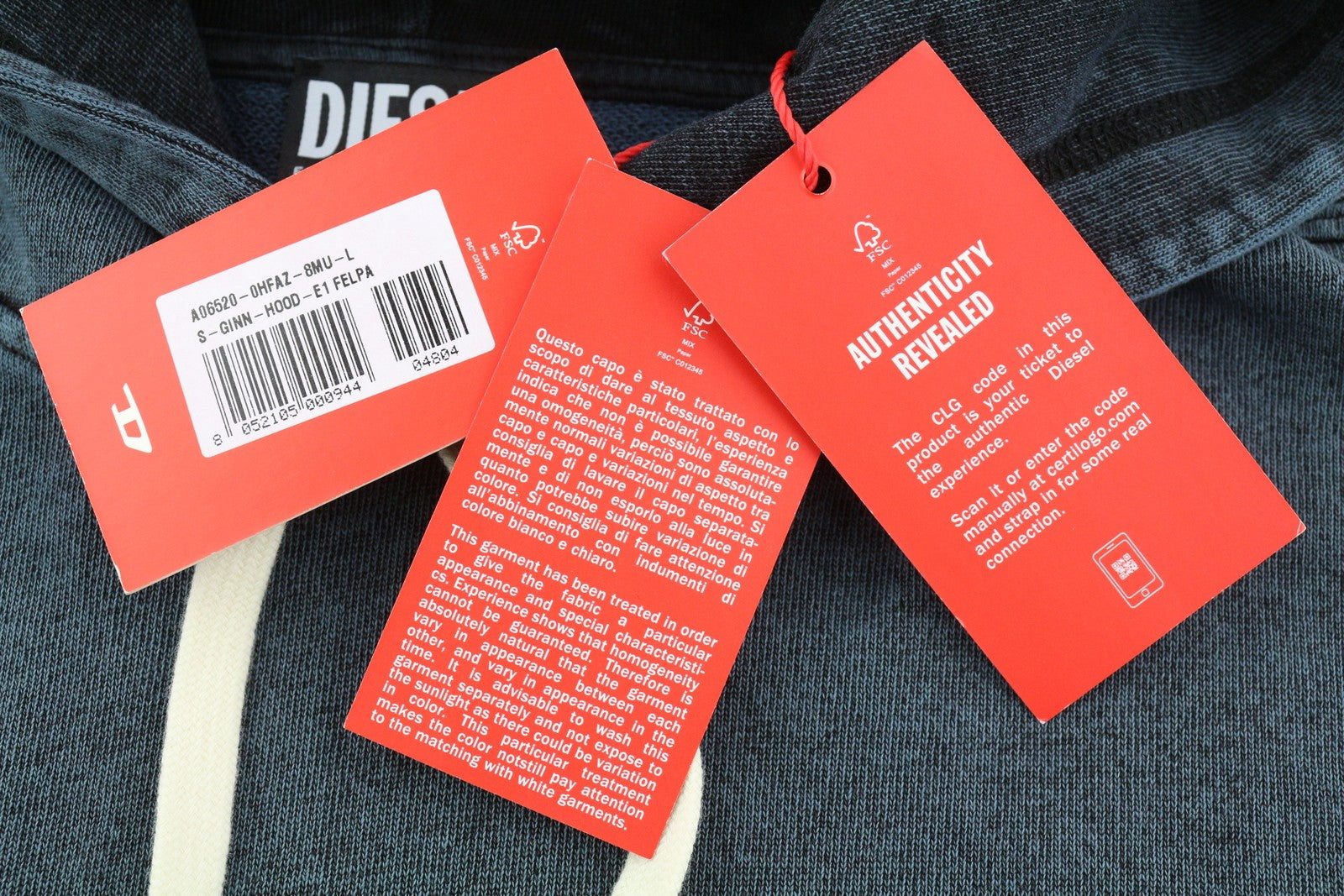 DIESEL S-Ginn-Hood-E1 Mens Hoodie L Washed Grey Distress Hood Kangaroo RRP€195