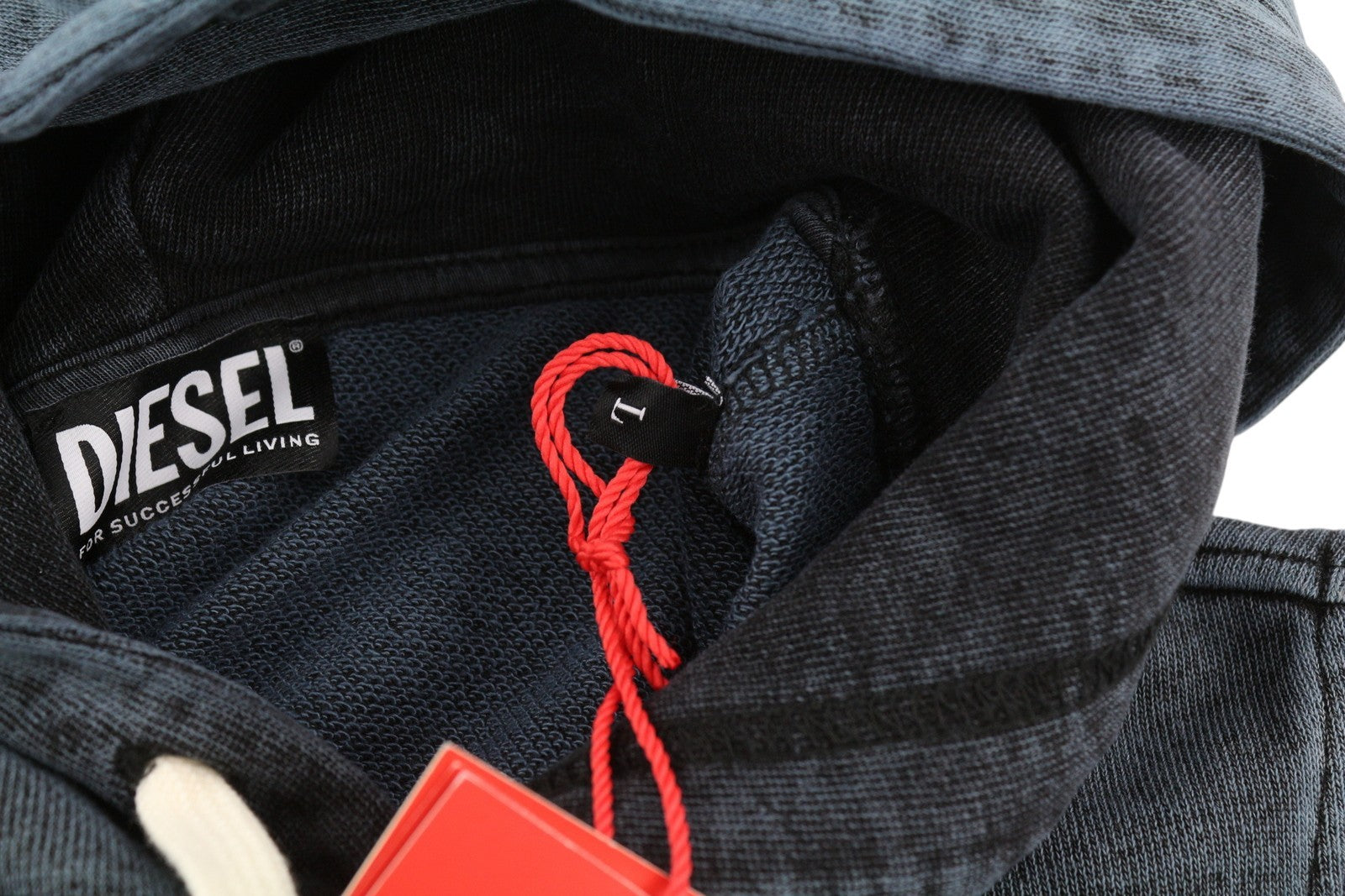 DIESEL S-Ginn-Hood-E1 Mens Hoodie L Washed Grey Distress Hood Kangaroo RRP€195