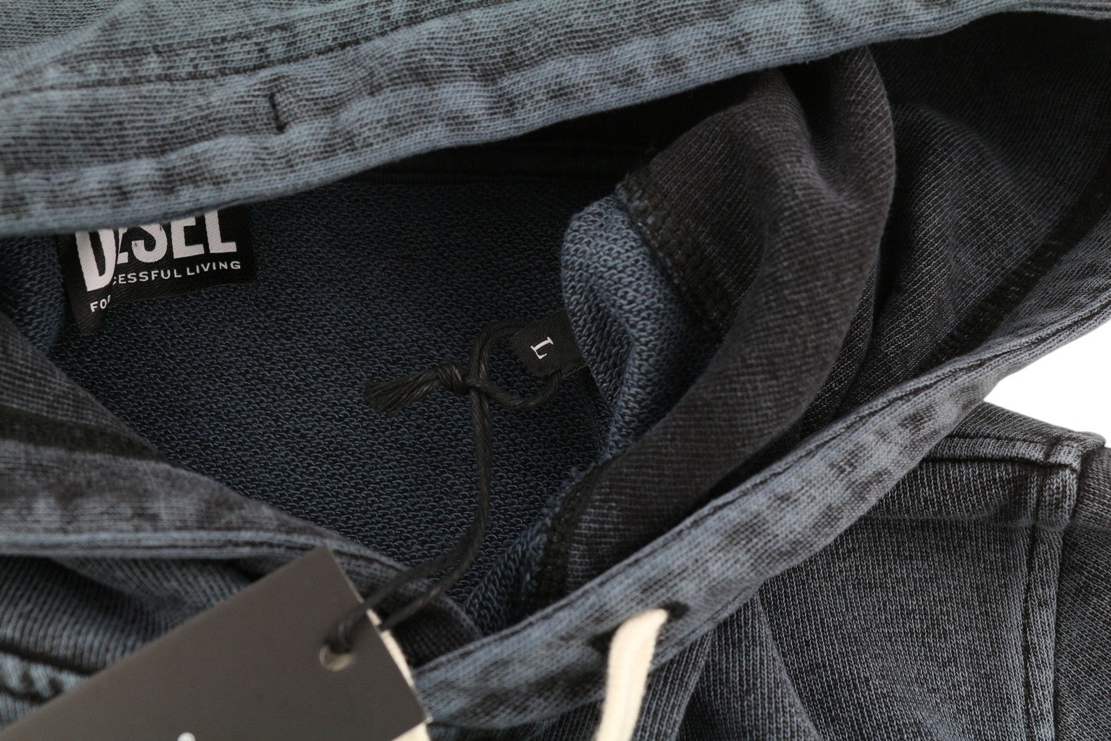 DIESEL S-Ginn-Hood-E1 Mens Hoodie L Washed Dark Grey Distress Kangaroo RRP€195