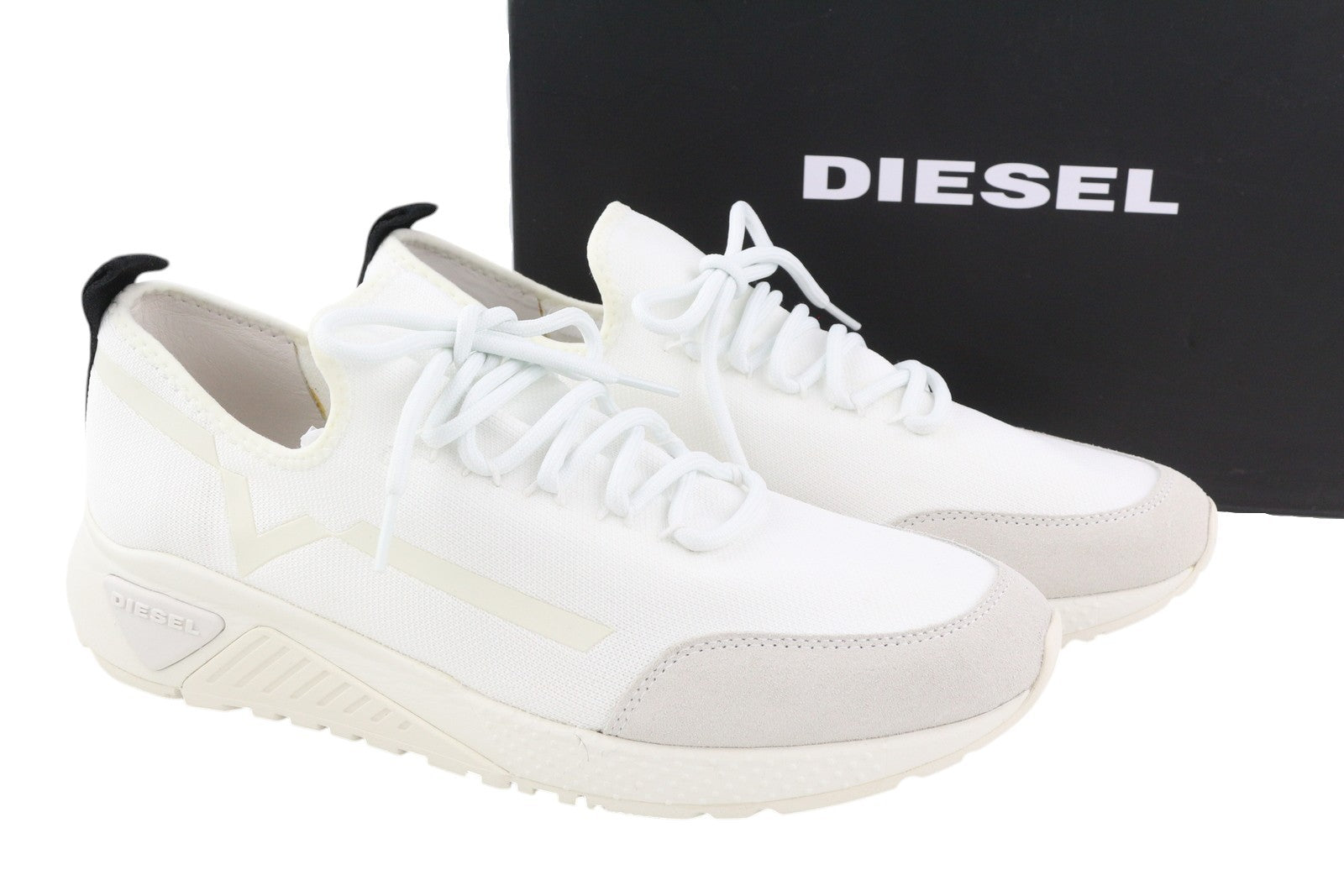 DIESEL S-Kby Stripe Mens Sneakers EU44 White Low Top Lace Up Almond Toe RRP€170