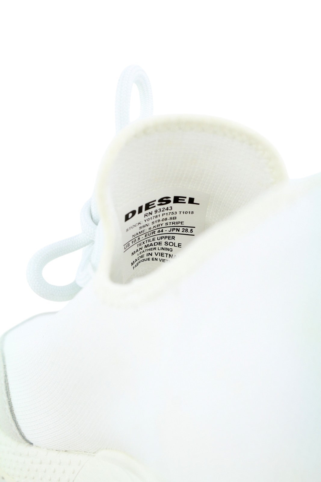 DIESEL S-Kby Stripe Mens Sneakers EU44 White Low Top Lace Up Almond Toe RRP€170