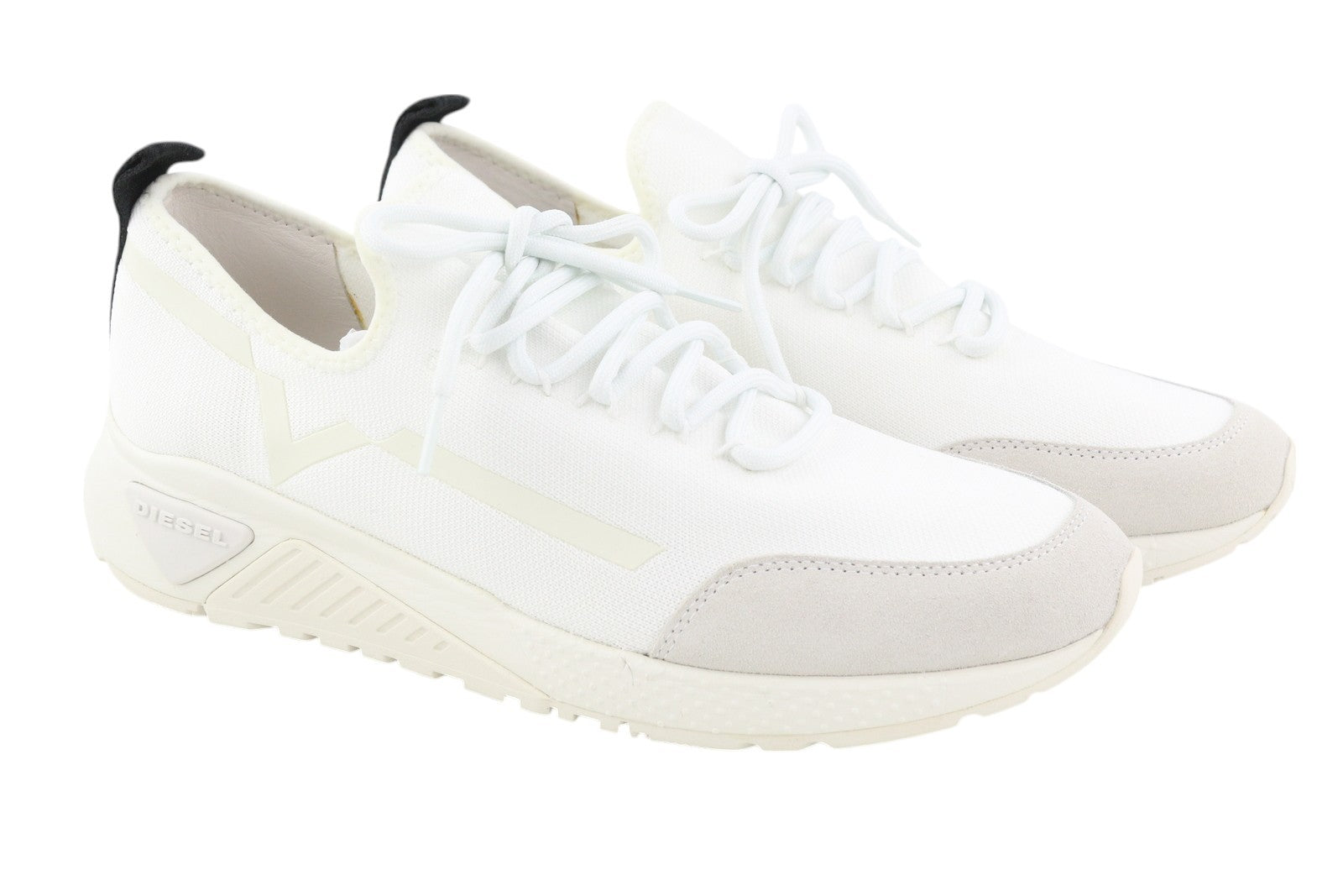 DIESEL S-Kby Stripe Mens Sneakers EU44 White Low Top Lace Up Almond Toe RRP€170