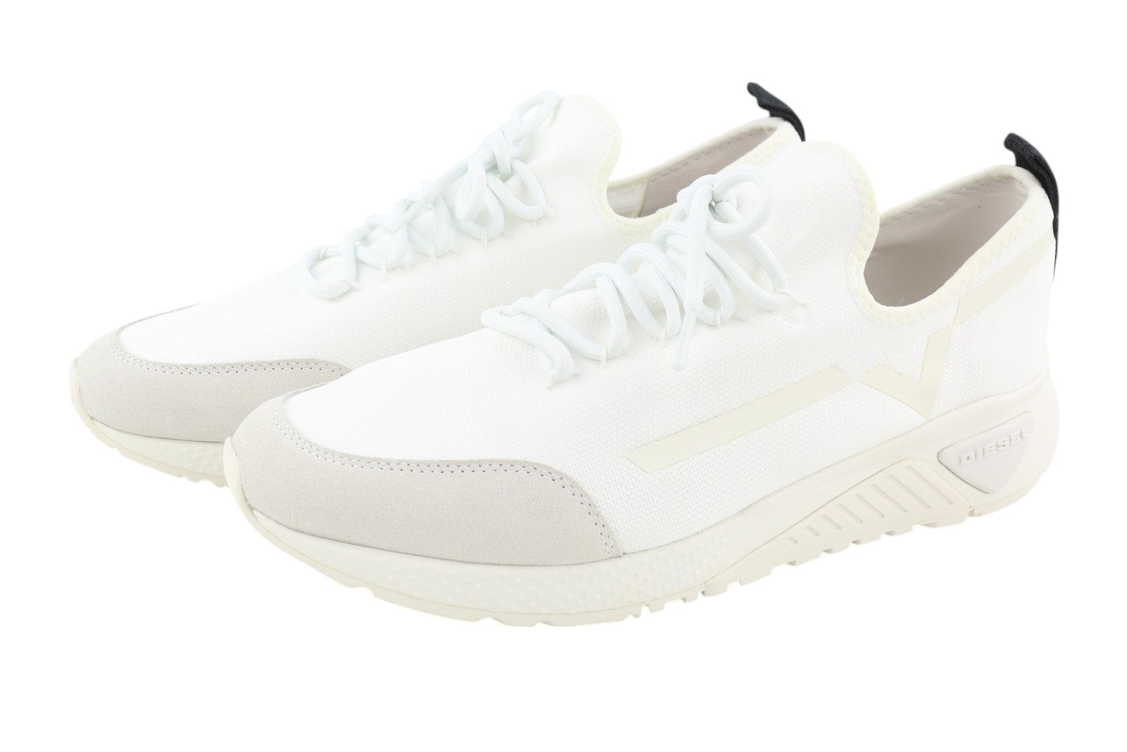 DIESEL S-Kby Stripe Mens Sneakers EU44 White Low Top Lace Up Almond Toe RRP€170