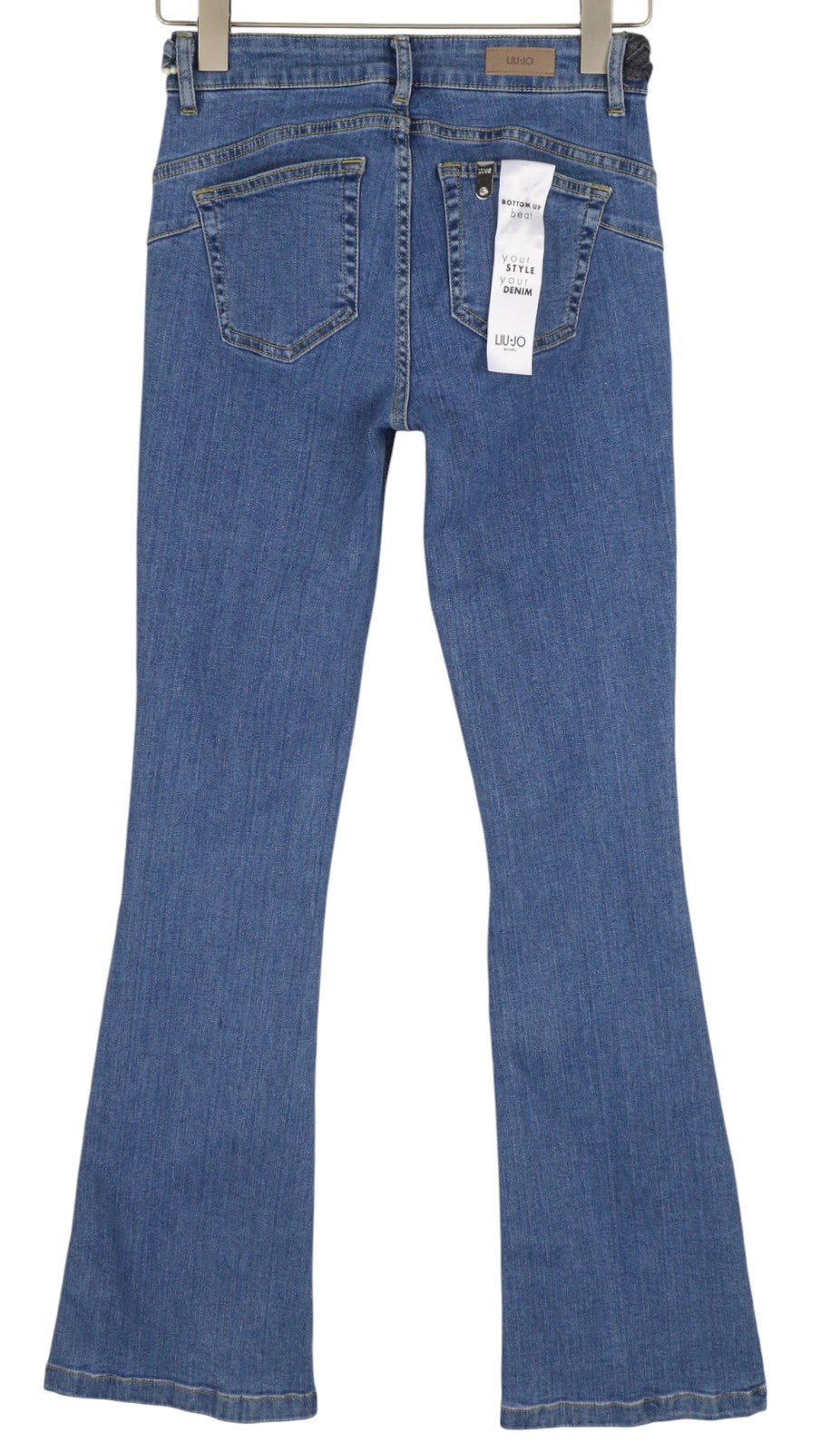 LIU JO Up Beat Women Jeans W28 Bottom Up Braid Half Belt Bootcut Fit Zip Blue