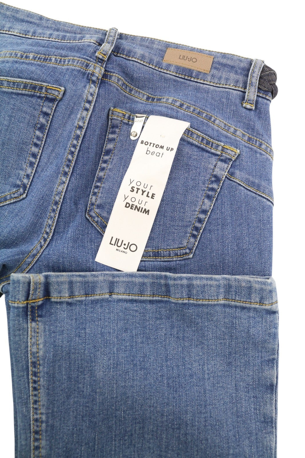 LIU JO Up Beat Women Jeans W28 Bottom Up Braid Half Belt Bootcut Fit Zip Blue