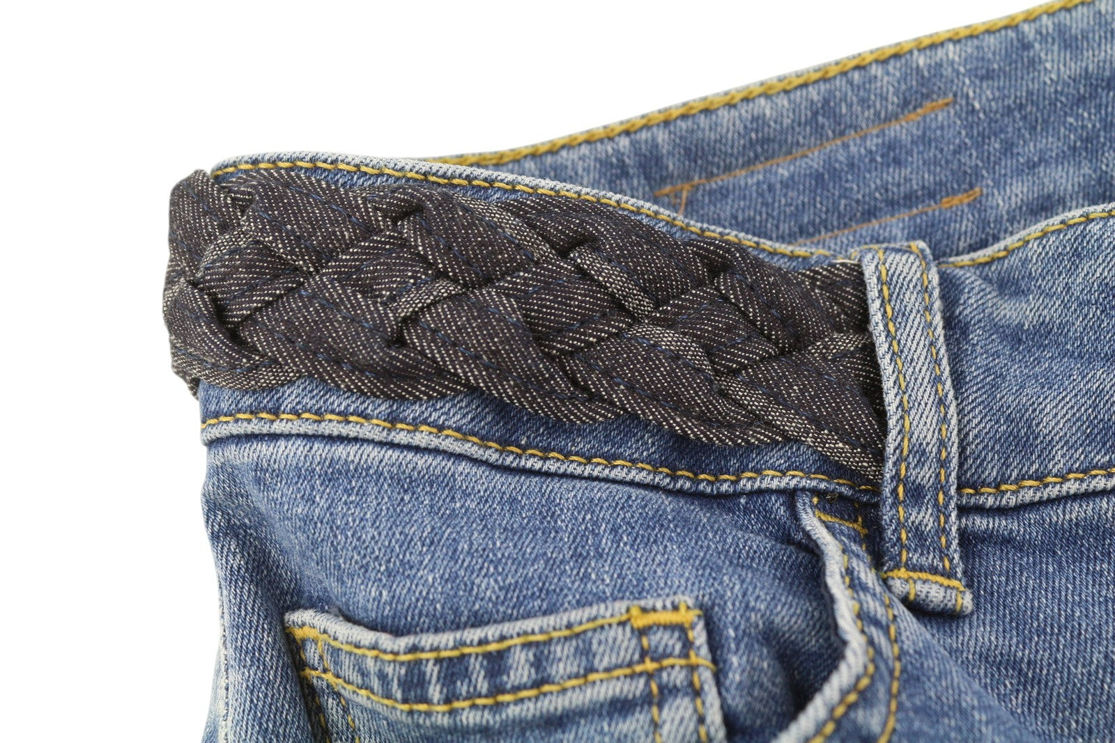 LIU JO Up Beat Women Jeans W28 Bottom Up Braid Half Belt Bootcut Fit Zip Blue