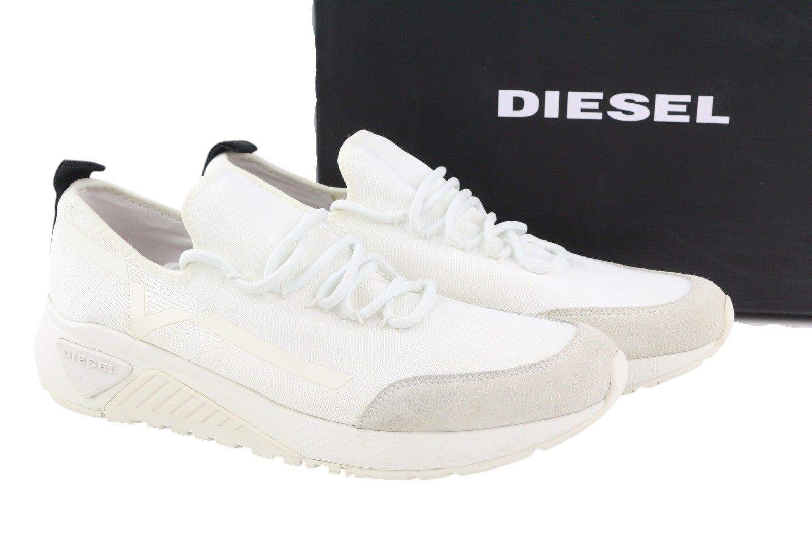 DIESEL S-Kby Stripe Mens Sneakers EU46 White Low Top Lace Up Almond Toe RRP€170