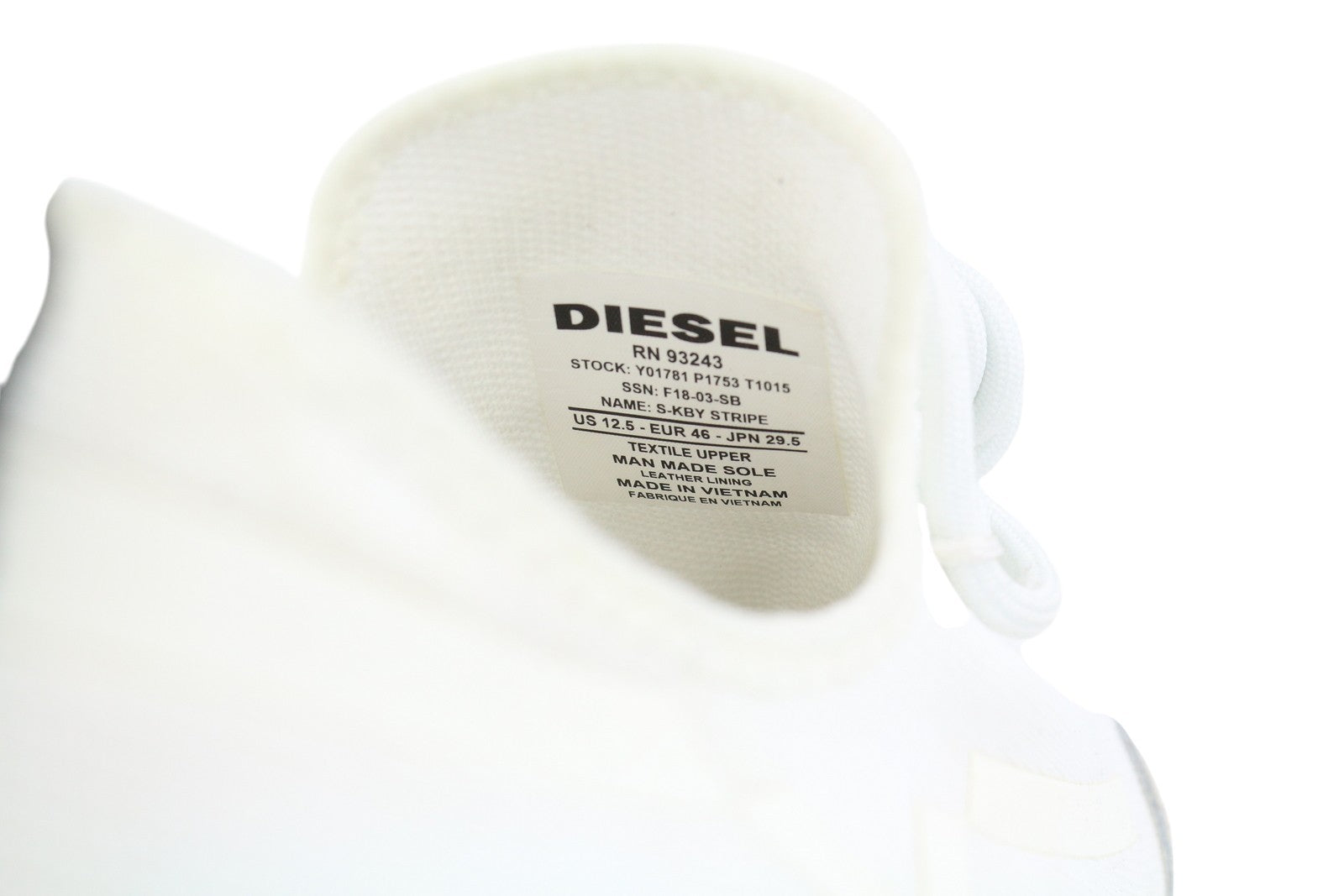 DIESEL S-Kby Stripe Mens Sneakers EU46 White Low Top Lace Up Almond Toe RRP€170