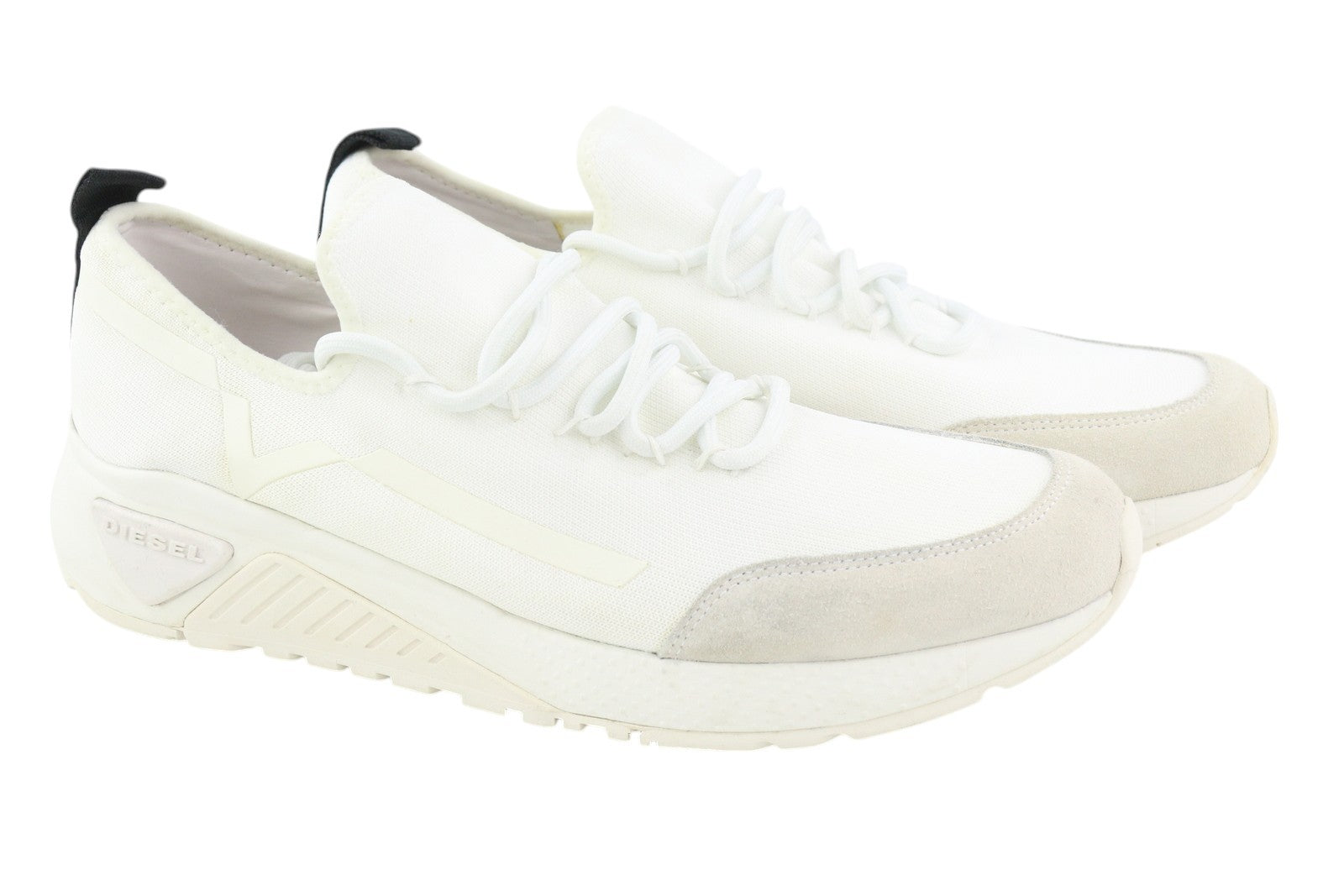 DIESEL S-Kby Stripe Mens Sneakers EU46 White Low Top Lace Up Almond Toe RRP€170