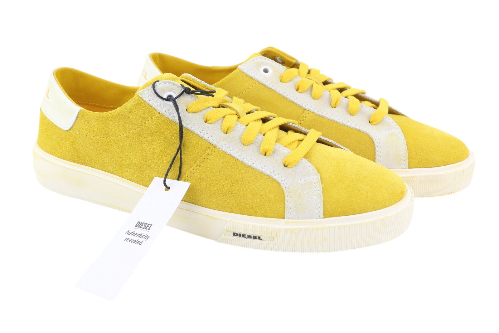 DIESEL S-Mydori LC Mens Sneakers EU44.5 Yellow Suede Leather Low Laced RRP€160