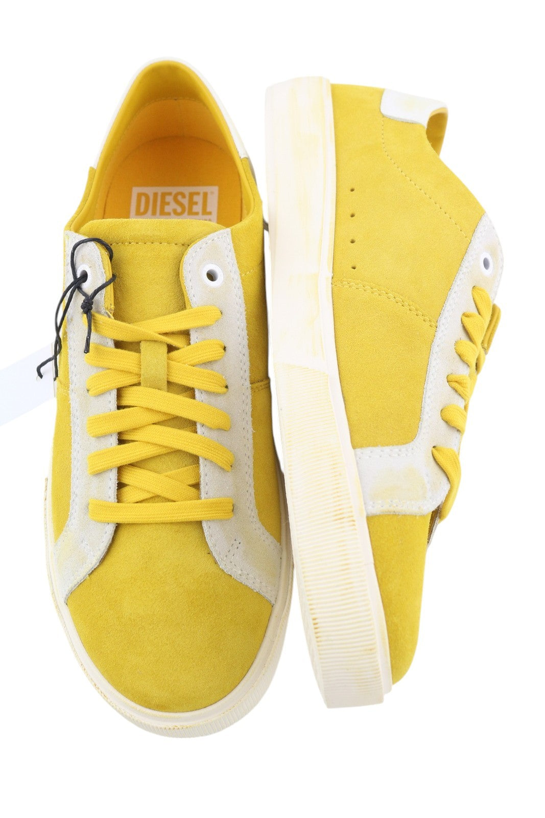 DIESEL S-Mydori LC Mens Sneakers EU44.5 Yellow Suede Leather Low Laced RRP€160