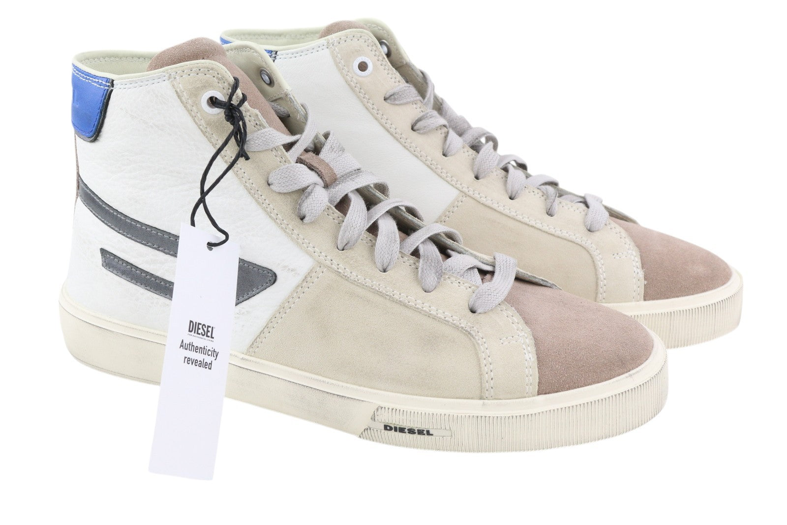 DIESEL S-Mydri ML Mens Sneakers EU42 Leather Light Almond Toe Lace Up RRP€220