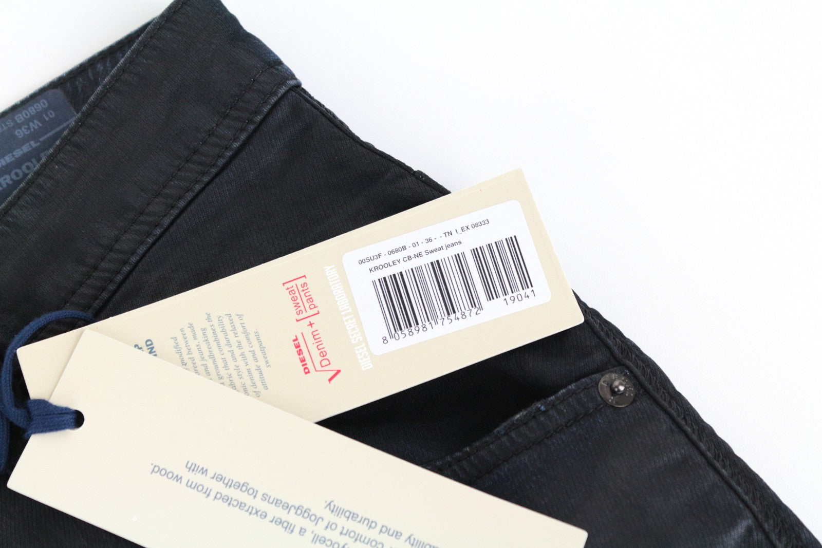 DIESEL Krooley CB-NE 0680B Men's Jeans W36 Slim Carrot Sweat Jogg Fit Navy Waxed