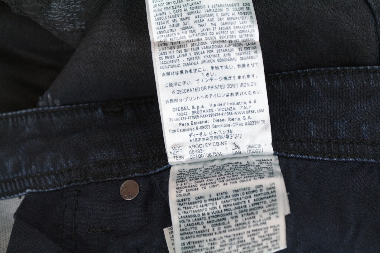 DIESEL Krooley CB-NE 0680B Men's Jeans W36 Slim Carrot Sweat Jogg Fit Navy Waxed