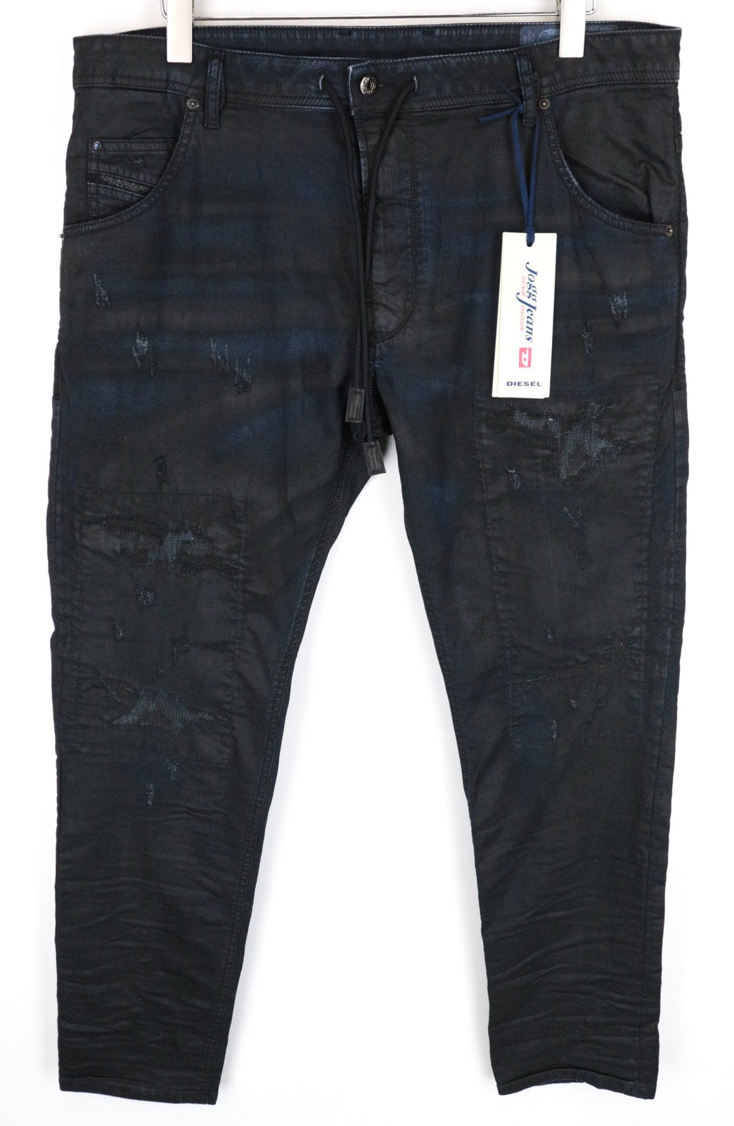 DIESEL Krooley CB-NE 0680B Men's Jeans W38 Slim Carrot Fit Navy Sweat Jogg Waxed