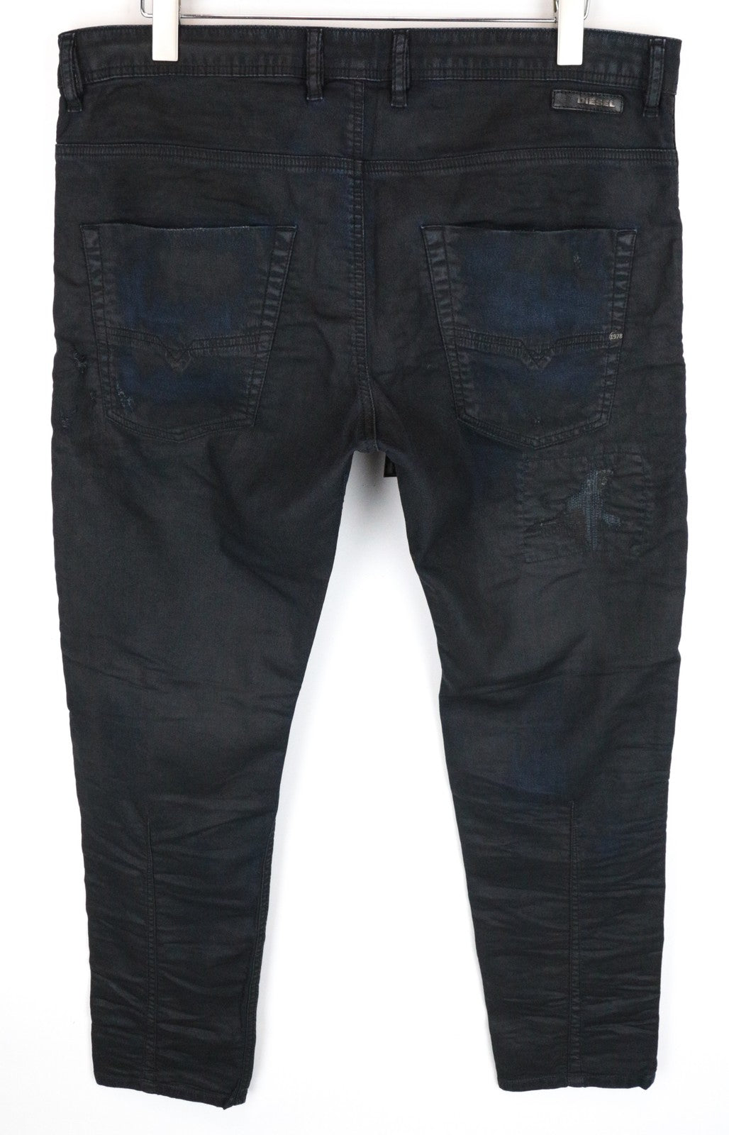 DIESEL Krooley CB-NE 0680B Men's Jeans W38 Slim Carrot Fit Navy Sweat Jogg Waxed