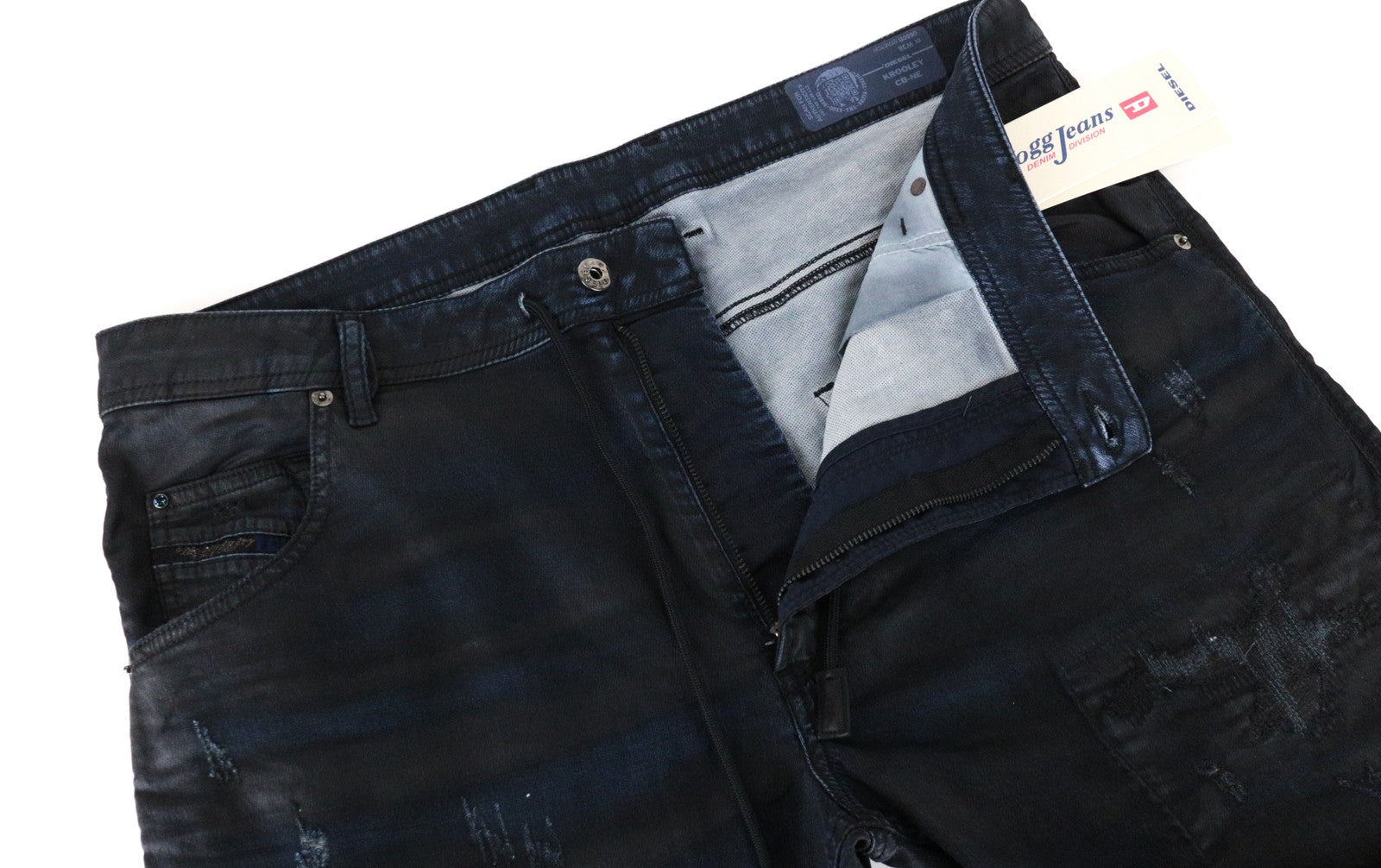 DIESEL Krooley CB-NE 0680B Men's Jeans W38 Slim Carrot Fit Navy Sweat Jogg Waxed