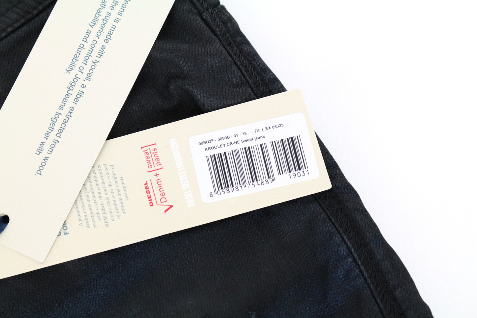 DIESEL Krooley CB-NE 0680B Men's Jeans W38 Slim Carrot Fit Navy Sweat Jogg Waxed