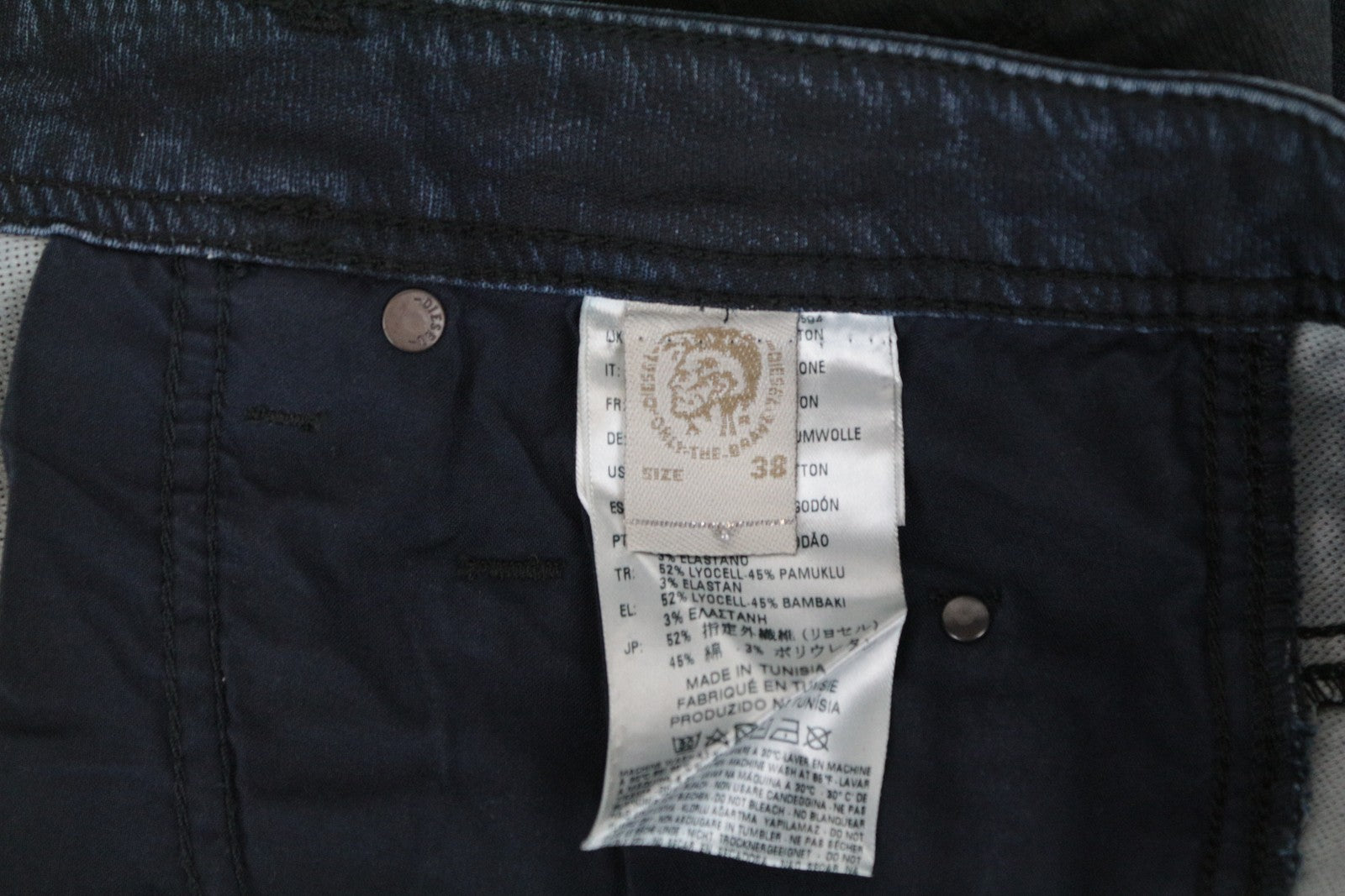 DIESEL Krooley CB-NE 0680B Men's Jeans W38 Slim Carrot Fit Navy Sweat Jogg Waxed