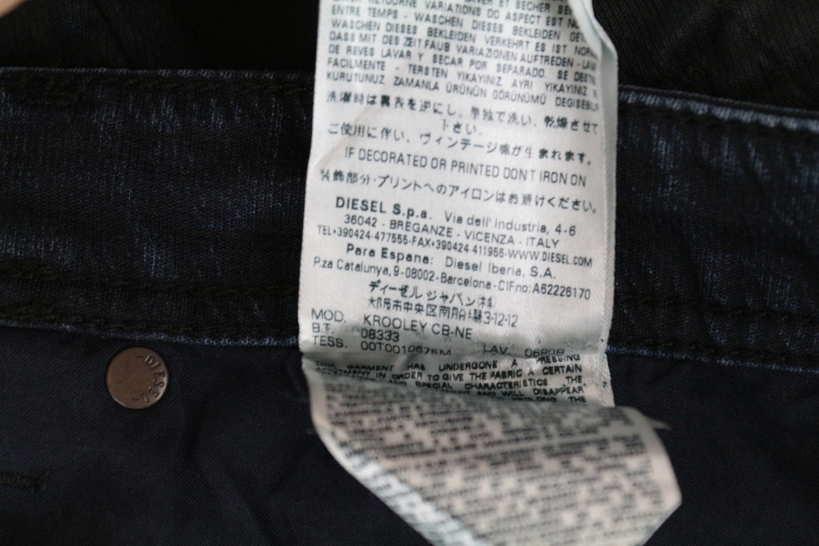 DIESEL Krooley CB-NE 0680B Men's Jeans W38 Slim Carrot Fit Navy Sweat Jogg Waxed