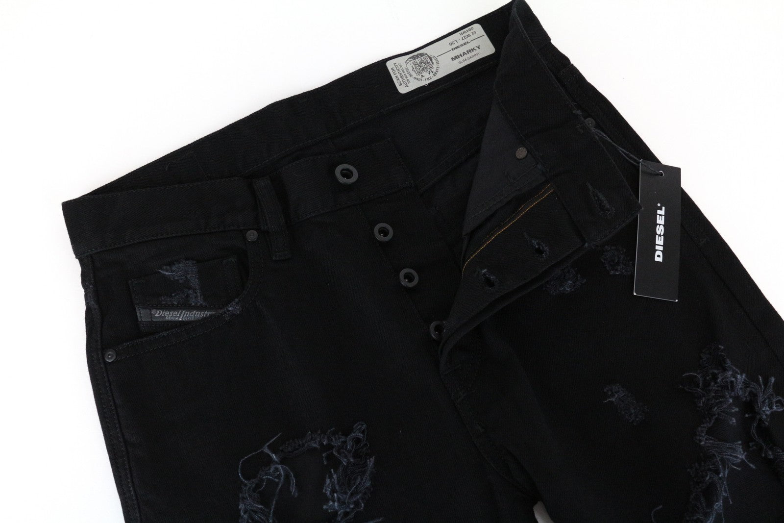DIESEL Mharky 084WR Men's Jeans W27 L30 Black Slim Skinny Distressed Cotton