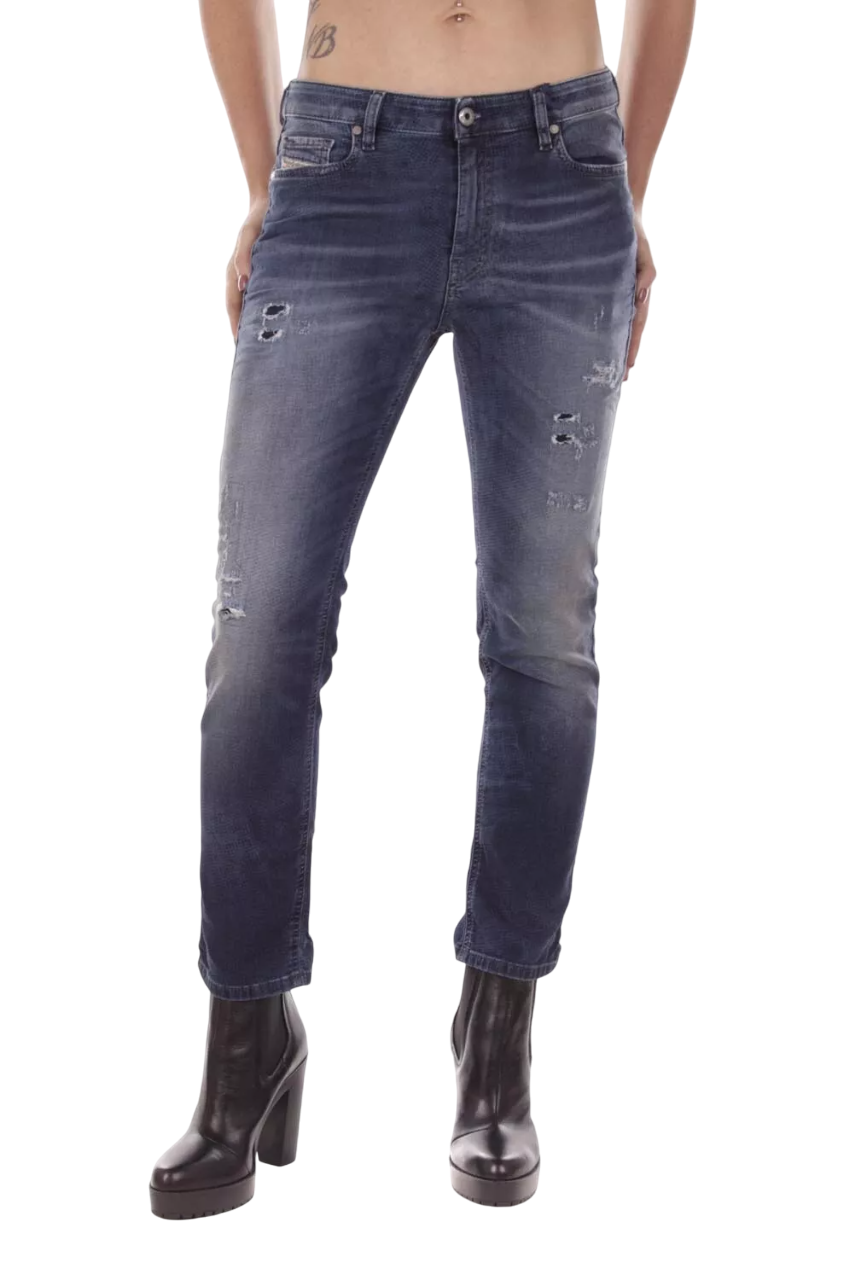 DIESEL Rizzo-Ne 0666W Women Jeans W23 Jogg Sweat Ripped Distress Blue RRP€250