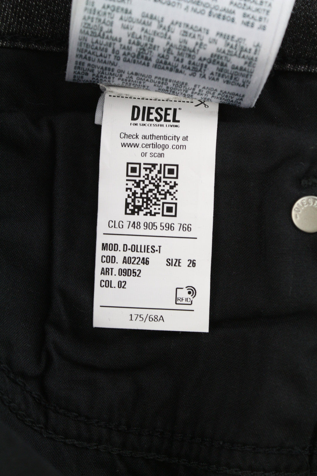 DIESEL D-Ollies-T 09D5 Women Jeans W26 Slim Fit Zipper Washed Black RRP€225