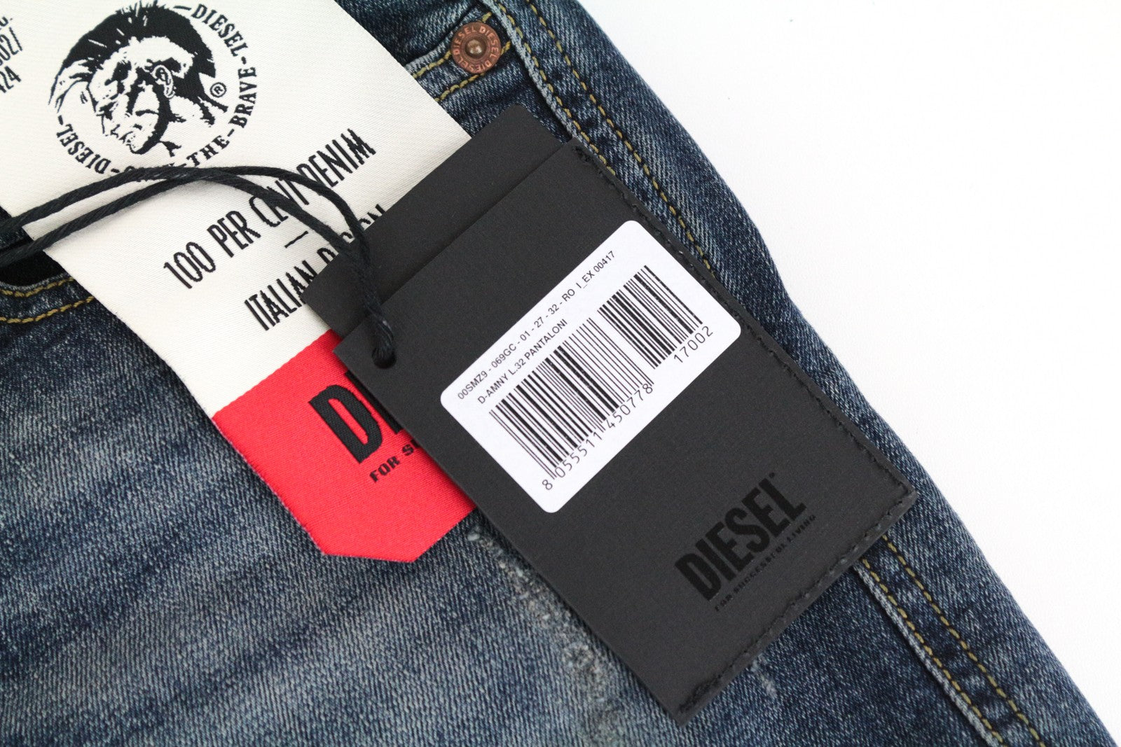 DIESEL D-Amny 069GC Men's Jeans W27 L32 Skinny Fit Blue Cotton Stretch Washed