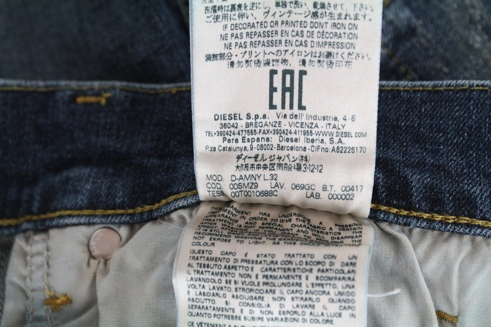 DIESEL D-Amny 069GC Men's Jeans W27 L32 Skinny Fit Blue Cotton Stretch Washed