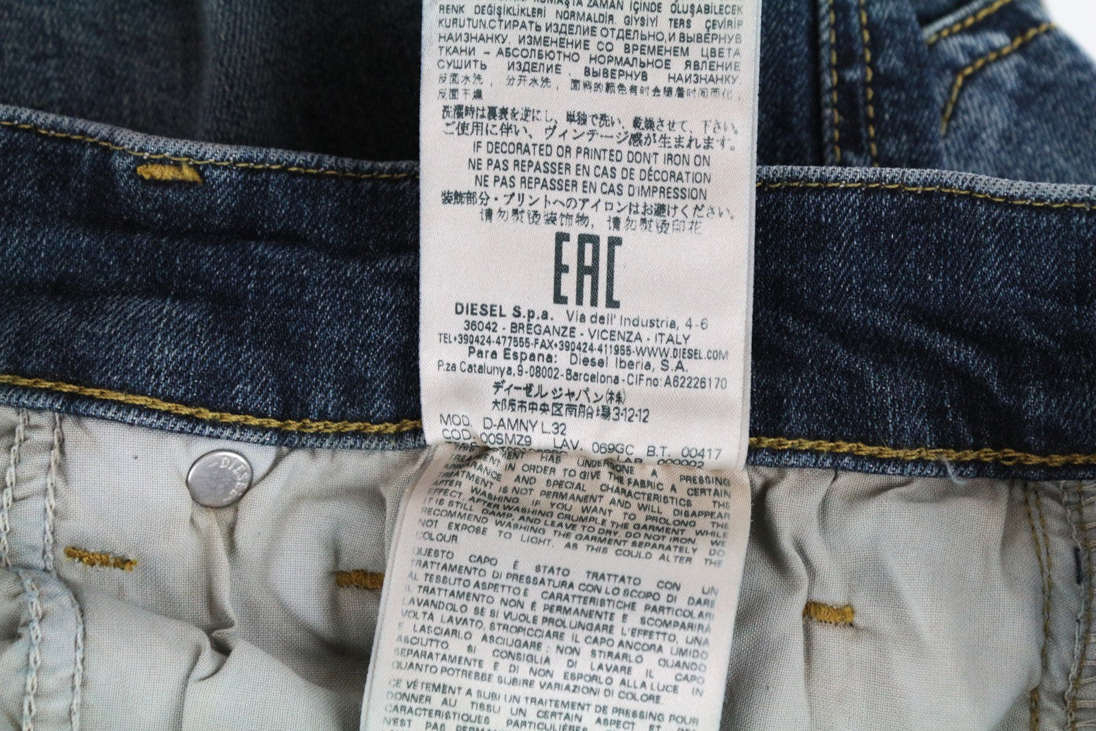 DIESEL D-Amny 069GC Men's Jeans W29 L32 Skinny Fit Cotton Stretch Washed Blue