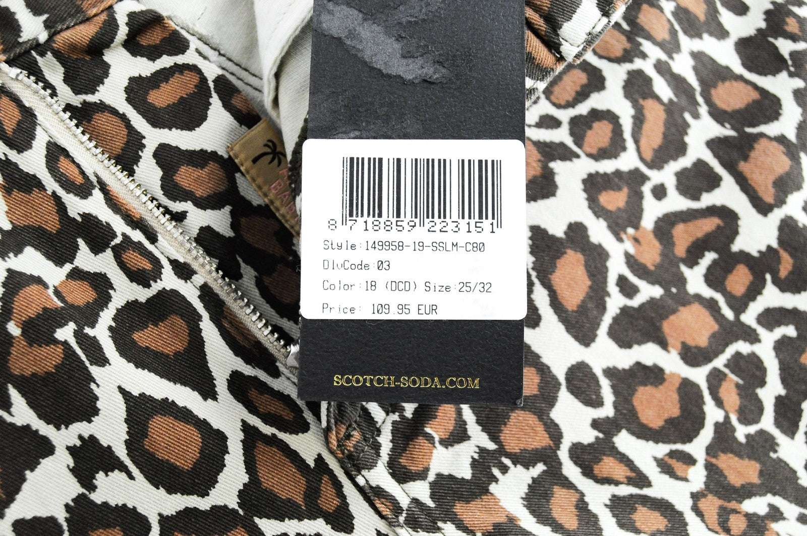 MAISON SCOTCH Bandit womens W25/L32 Slim Brown Cotton Jeans Animal Patterned