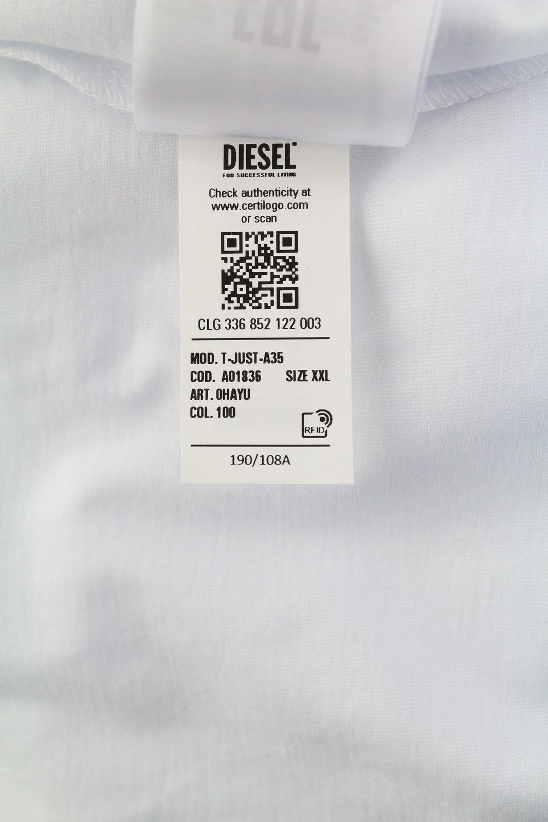 DIESEL T-Just-A35 Men T-Shirt 2XL Short Sleeved Crew Neck Front  Tricot White
