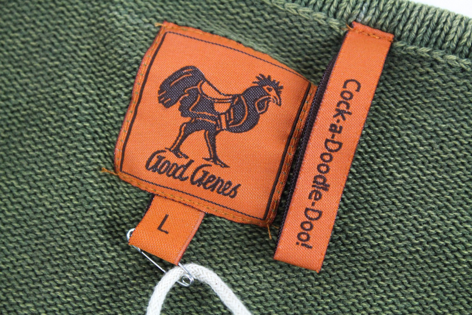 GOOD GENES mens Jumper L Green  Cotton Knit Long sleeved Pullover Sweater