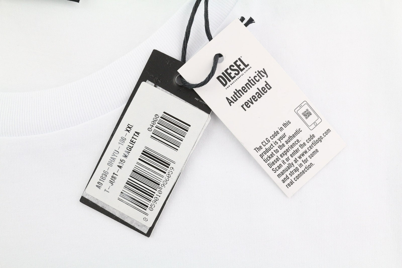 DIESEL T-Just-A35 mens T-Shirt 2XL Short sleeved Crew Front  Tricot White