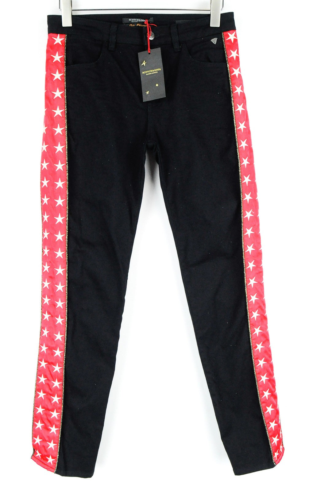 MAISON SCOTCH womens W30/L31 Black Straight Jeans Star Stripe Side Detail