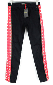 MAISON SCOTCH womens W30/L31 Black Straight Jeans Star Stripe Side Detail
