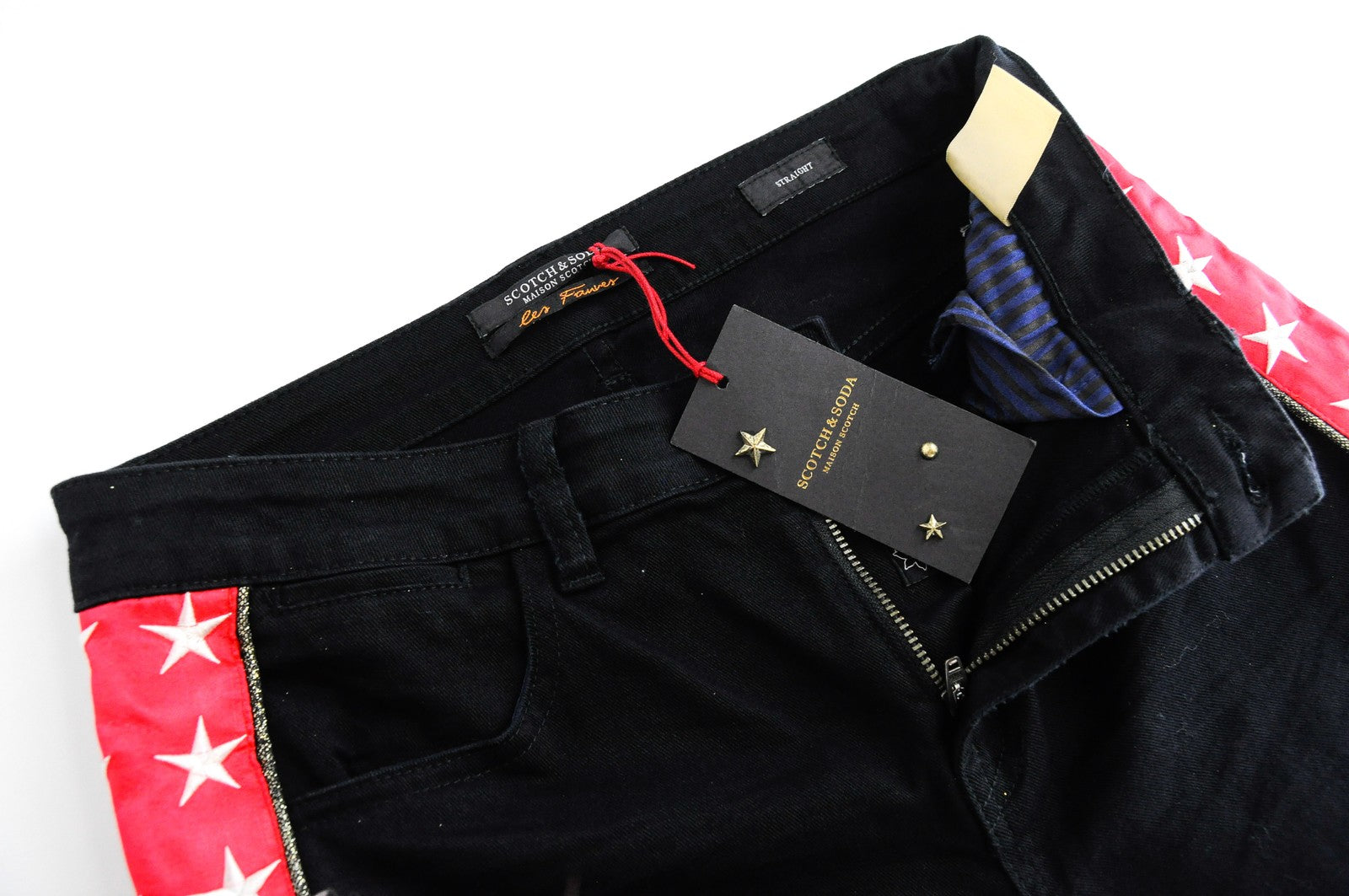 MAISON SCOTCH womens W30/L31 Black Straight Jeans Star Stripe Side Detail