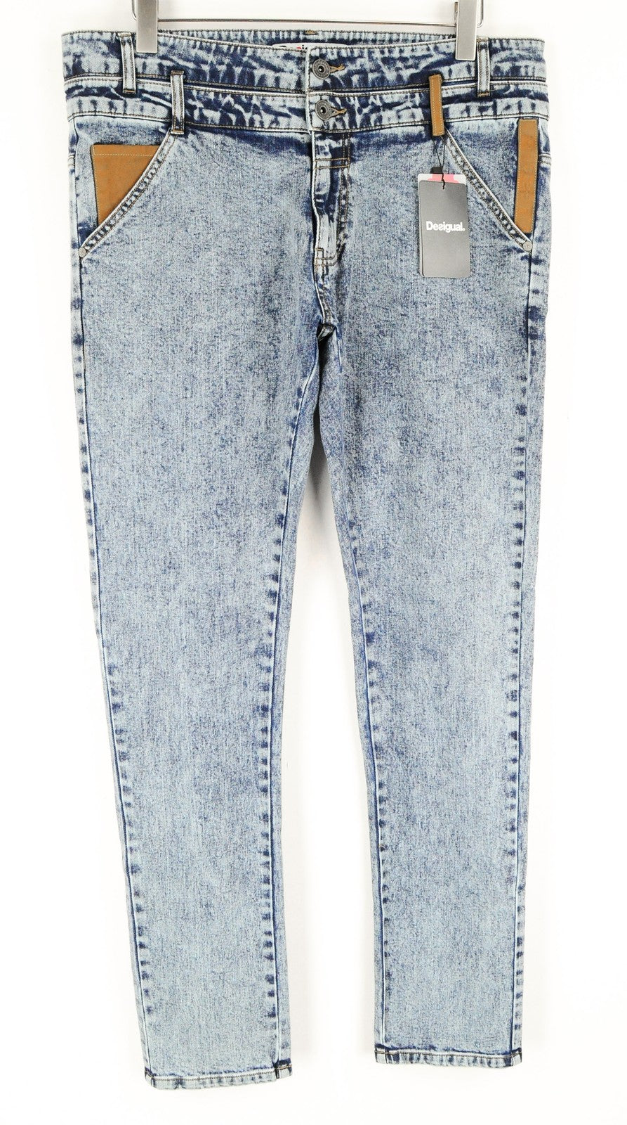 DESIGUAL Coll vyriški Slim džinsai UK18 mėlyni, skalbti, tamprūs, laisvalaikio medvilniniai džinsai 
