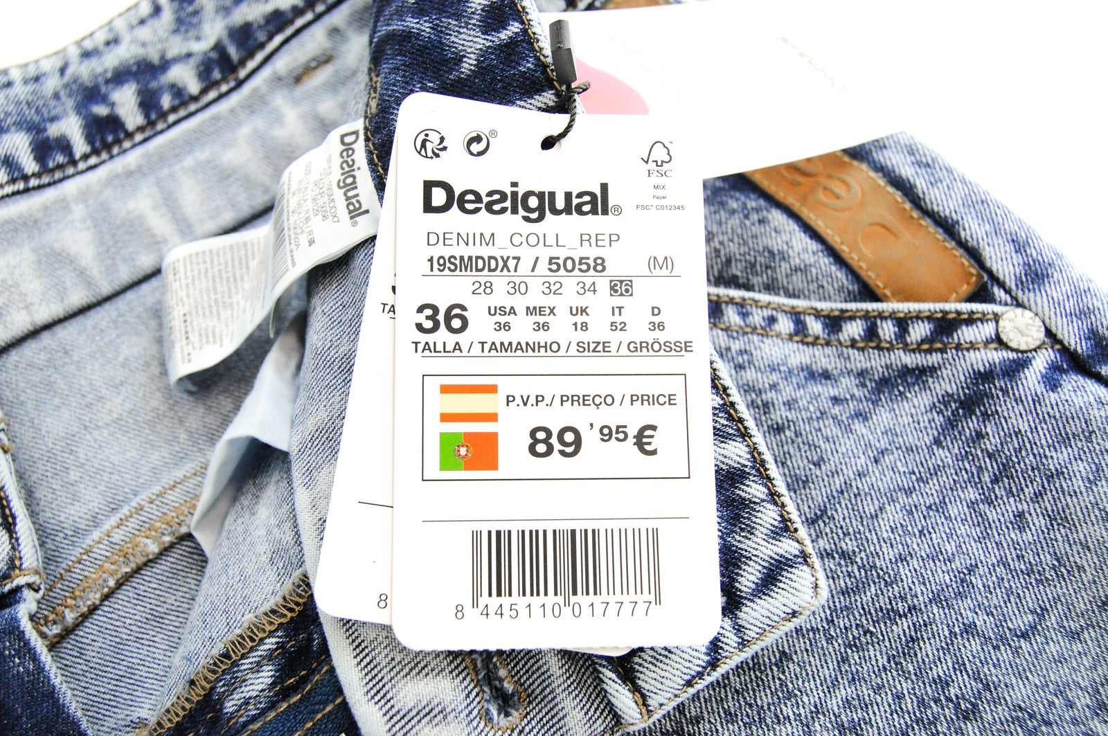 DESIGUAL Coll mens Slim Jeans W36 Blue Washed  stretchy Cotton Casual