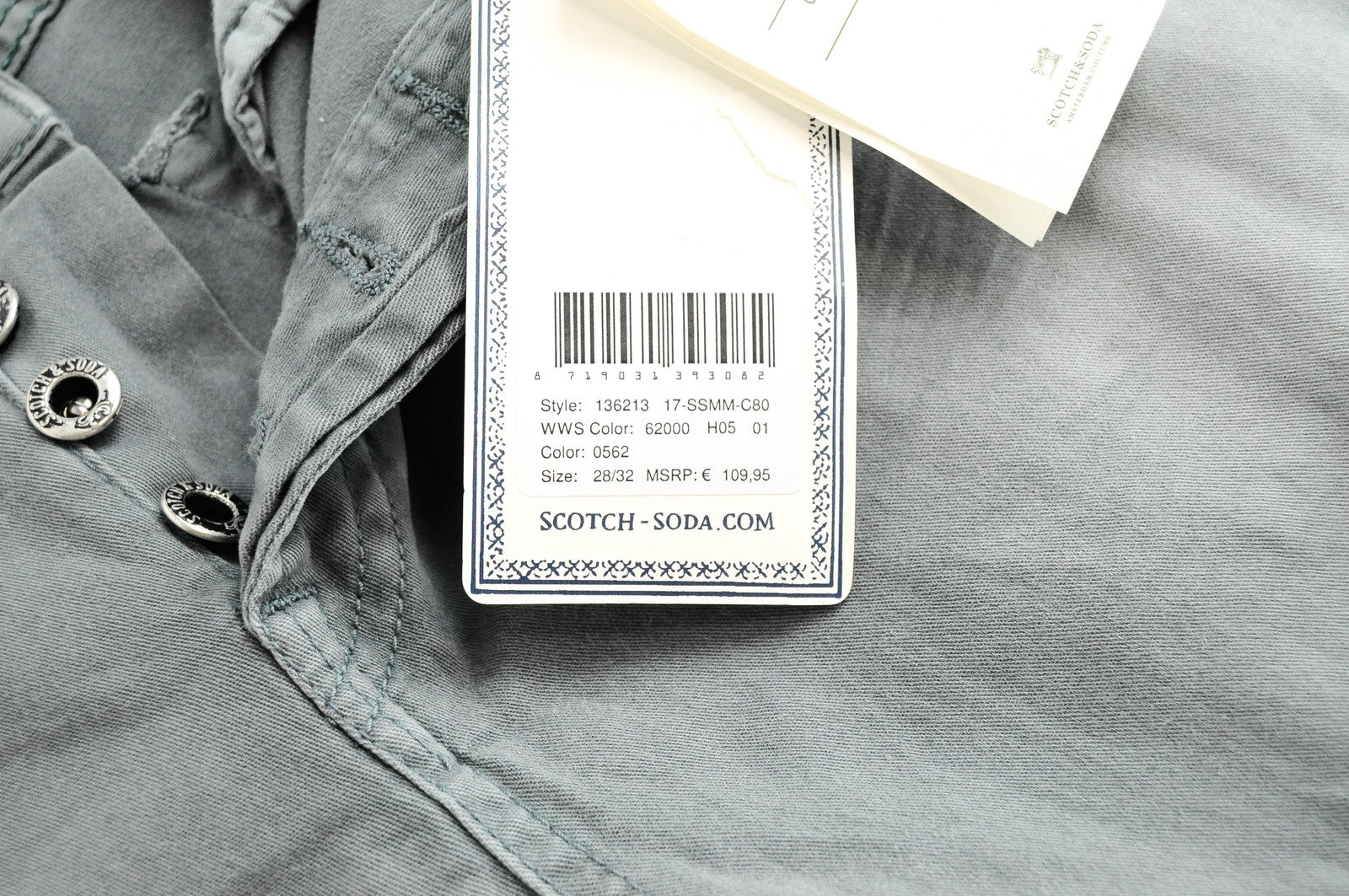 SCOTCH & SODA Pike mens Skinny Jean Style Trousers W28/L32 Grey Cotton