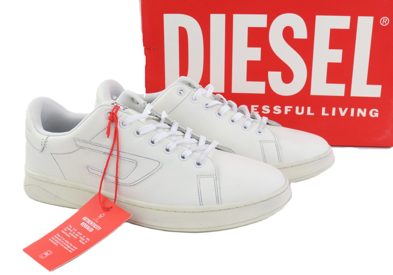 DIESEL S-Athene Low Men Sneakers EU42 White Leather Lace Up RRP160 Trainers