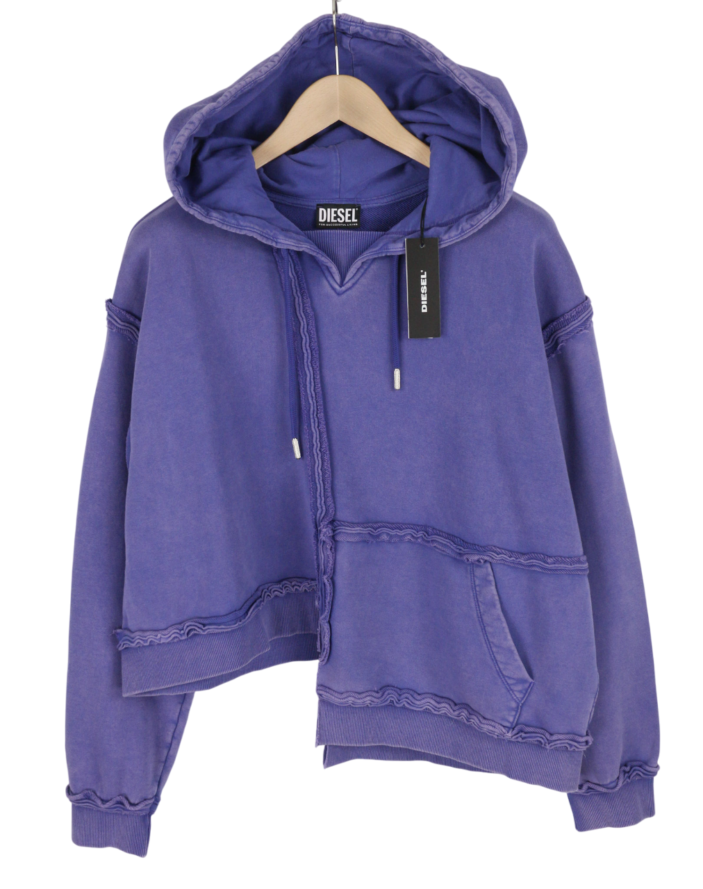 DIESEL F-Mikky Women Hoodie L Blue Washed Effect Hooded Asymmetrical RRP€135