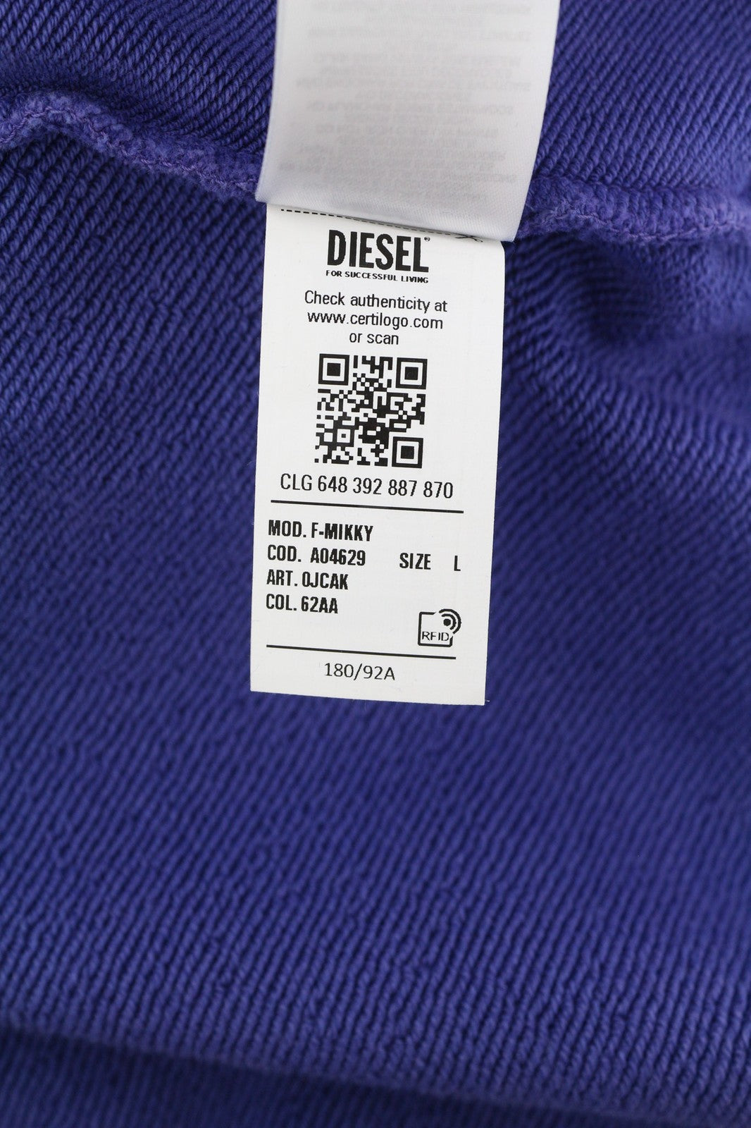 DIESEL F-Mikky Women Hoodie L Blue Washed Effect Hooded Asymmetrical RRP€135