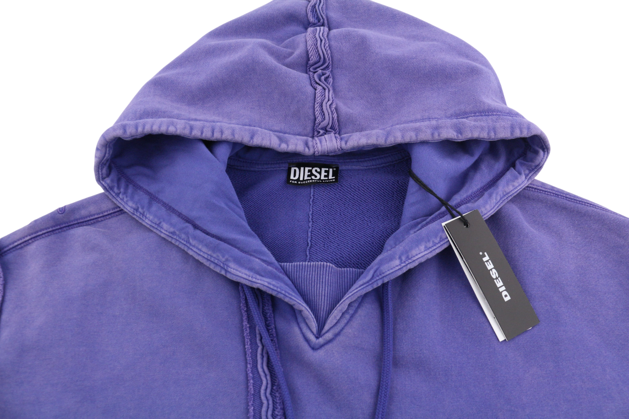 DIESEL F-Mikky Women Hoodie L Blue Washed Effect Hooded Asymmetrical RRP€135