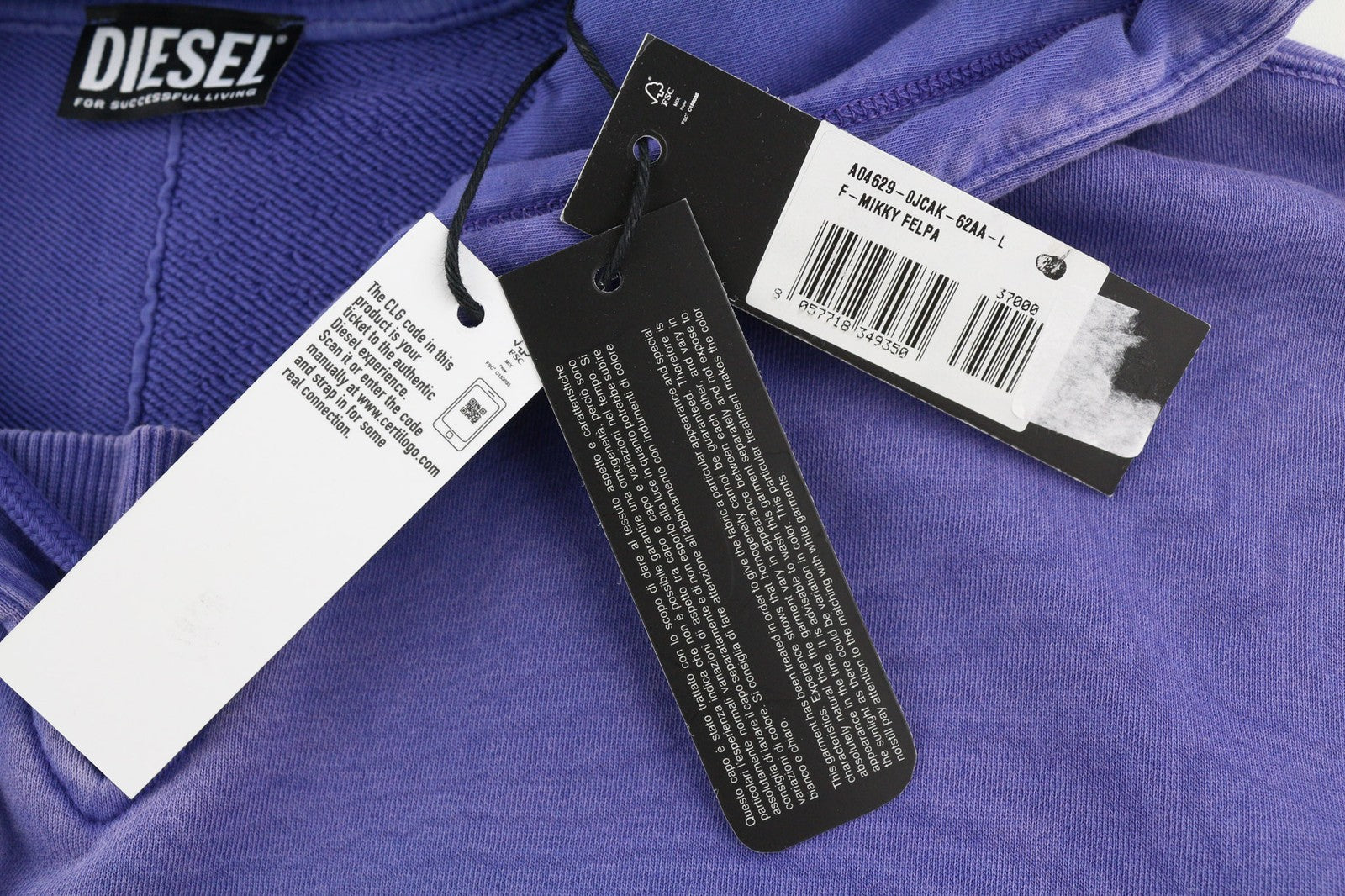 DIESEL F-Mikky Women Hoodie L Blue Washed Effect Hooded Asymmetrical RRP€135