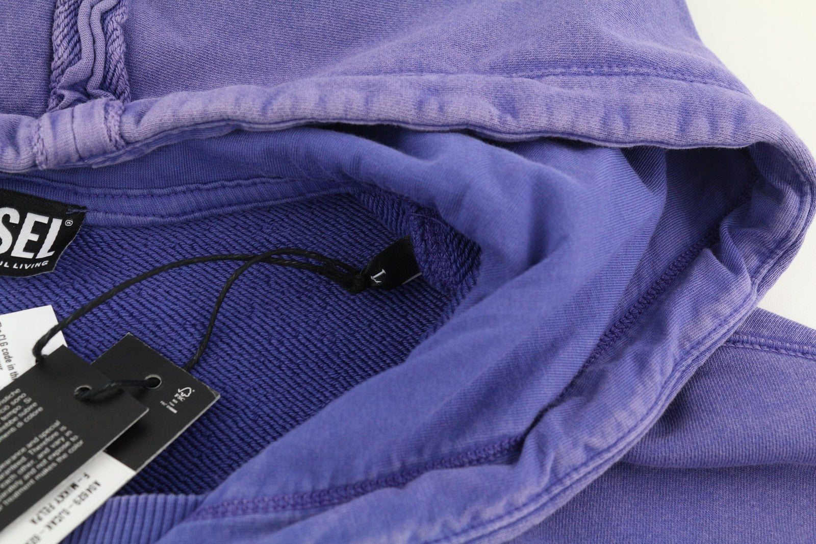 DIESEL F-Mikky Women Hoodie L Blue Washed Effect Hooded Asymmetrical RRP€135