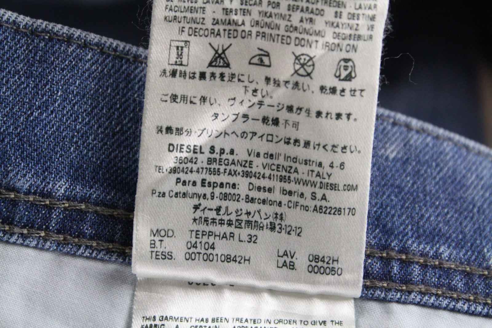 DIESEL Tepphar 0842H mens Jeans W40/L32 Slim Carrot  Washed stretchy Blue