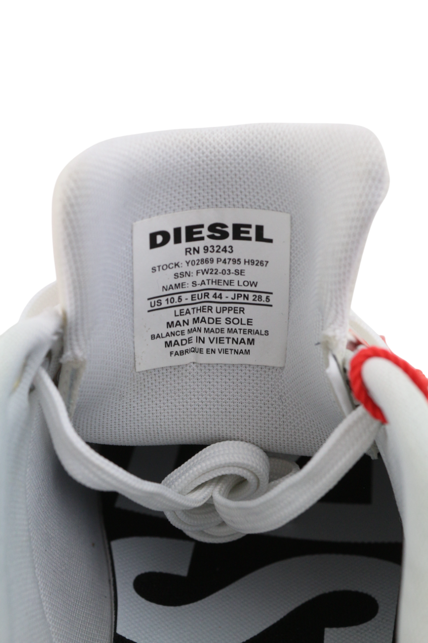 DIESEL S-Athene Low Men Sneakers EU44 White Leather Lace Up Trainers RRP160
