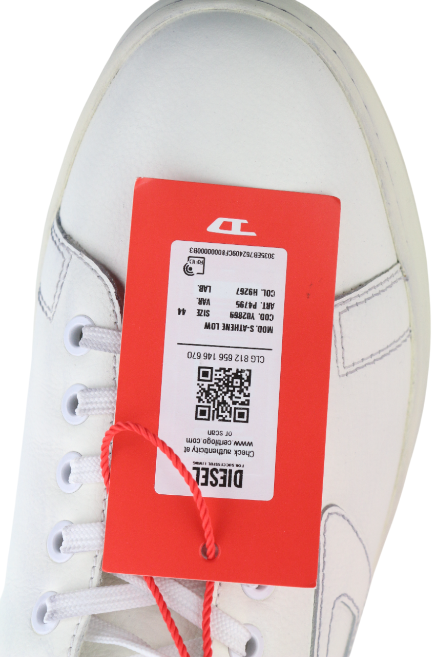 DIESEL S-Athene Low Men Sneakers EU44 White Leather Lace Up Trainers RRP160