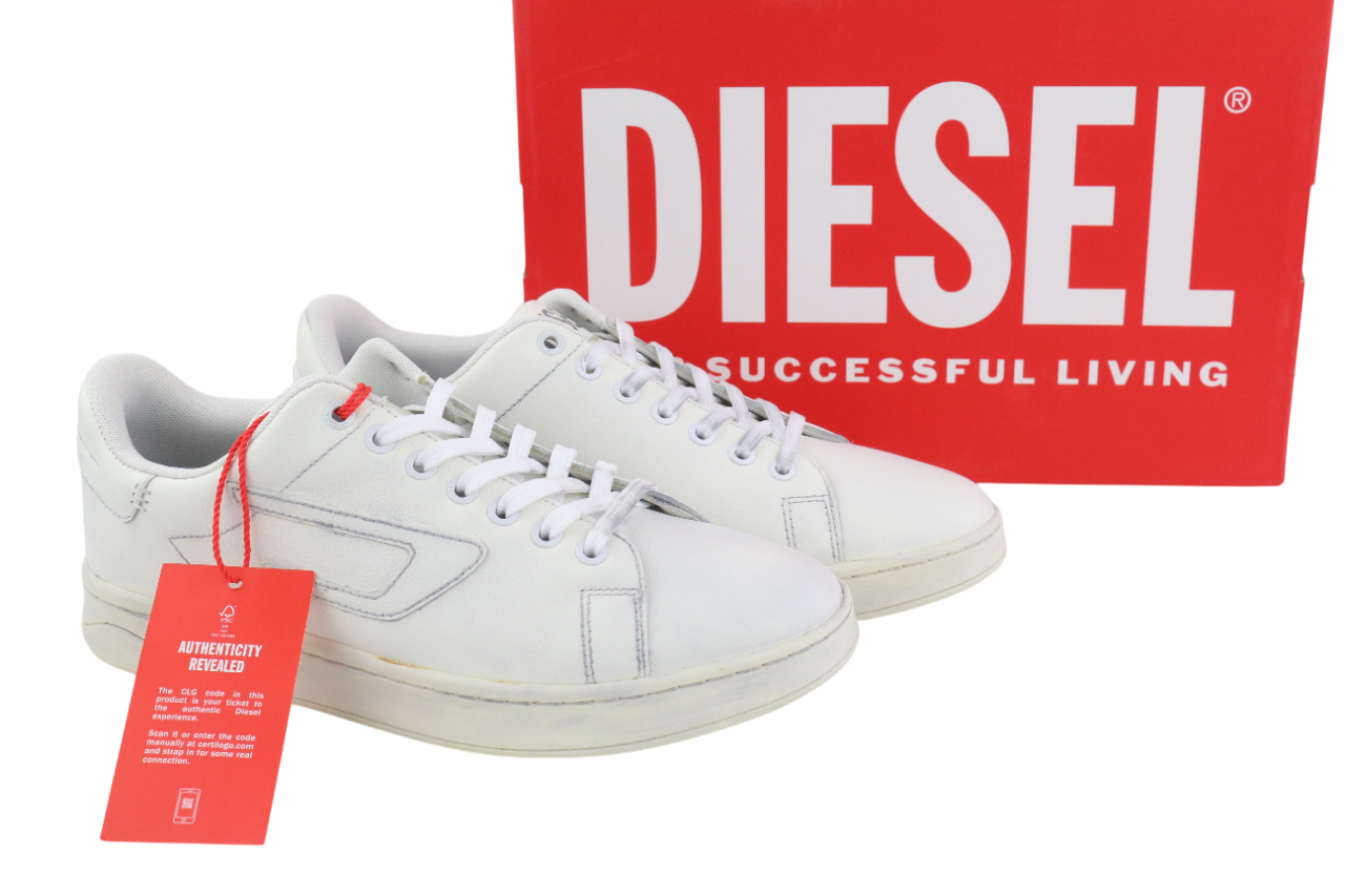 DIESEL S-Athene Low Men Sneakers EU41 White Leather Lace Up Trainers RRP€160
